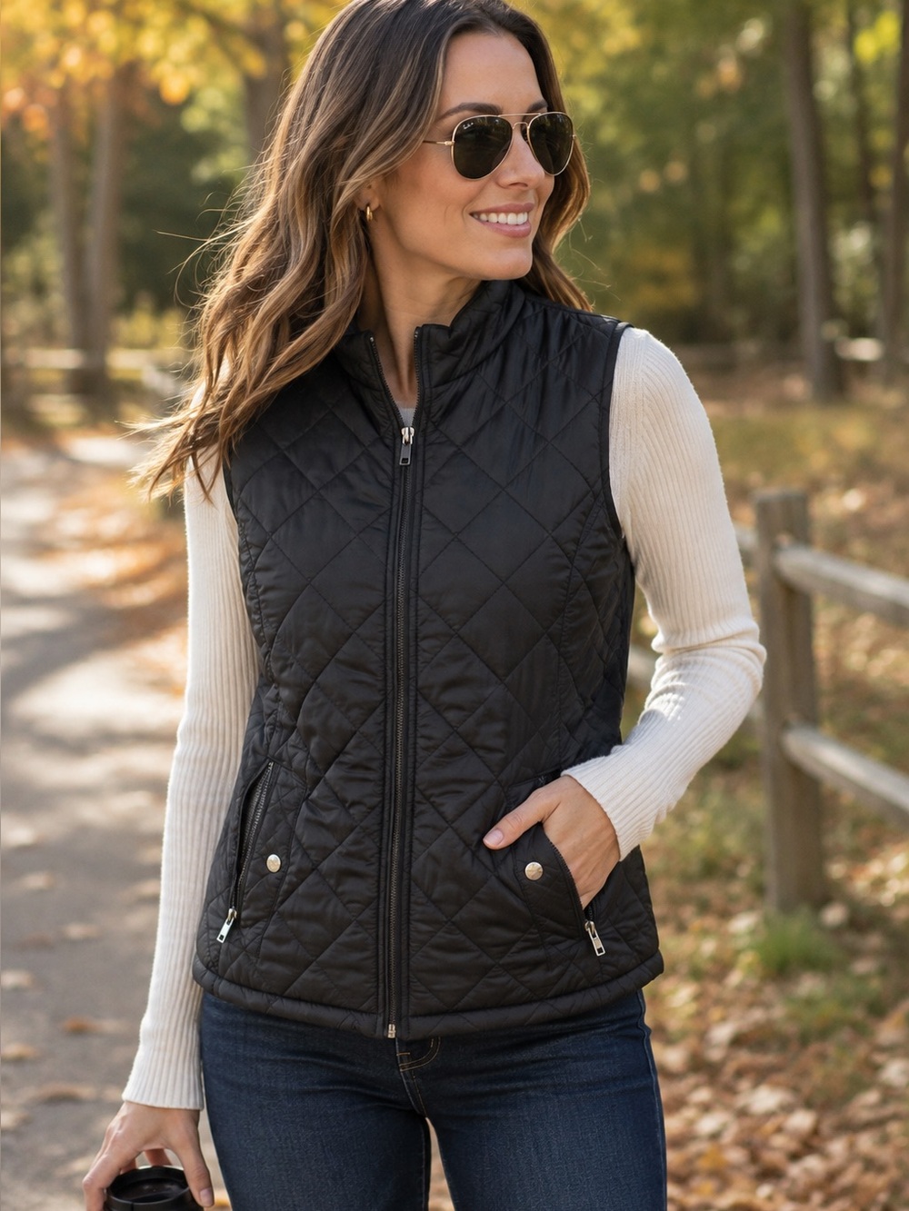 Black Quilted Puffer Vest Women’s Small Full Zip Lightweight